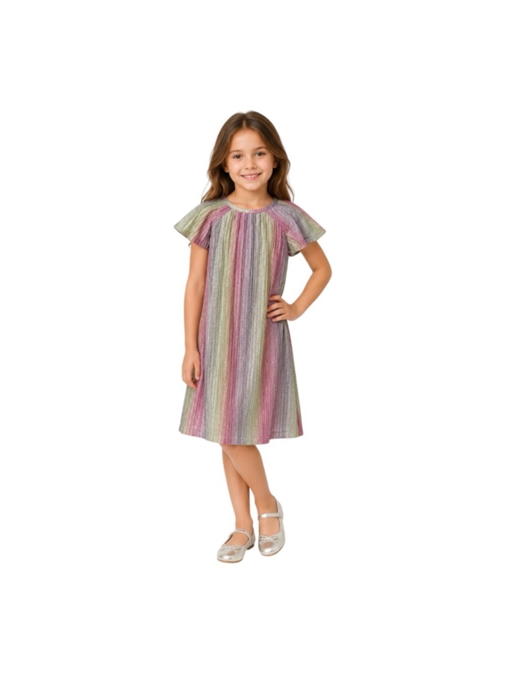 Betsey Johnson Girls Metallic Rainbow Pleated Dress Size 7
